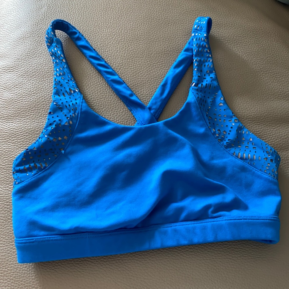 ALO Patina Laser Cutout Sports Bra in Blue